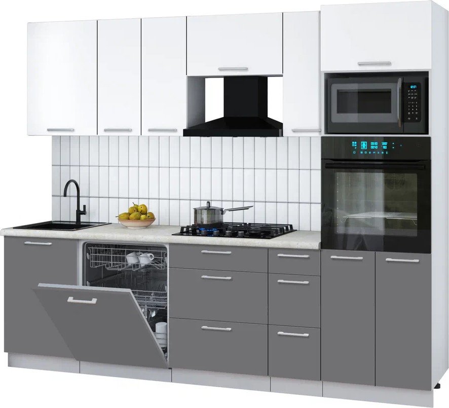 

Готовая кухня Интерлиния Мила Gloss 2.6-ПМ1 (серый/белый/опал светлый)