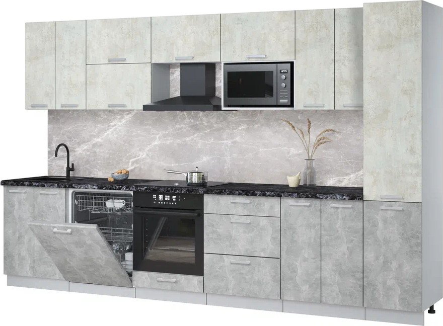 

Готовая кухня Интерлиния Мила Лайт 3.4-ПМ2 (бетон лайт/бетон/кастилло темный)