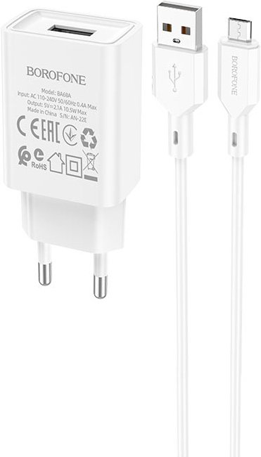 

Сетевое зарядное Borofone BA68A microUSB (белый)
