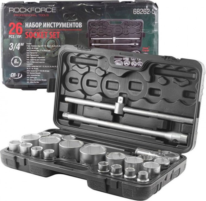 

Набор трещотка с головками RockForce RF-68262-5 (26 предметов)