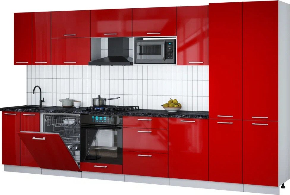 

Готовая кухня Интерлиния Мила Gloss 3.7-ПМ2 (красный глянец/красный глянец/кастилло темный)