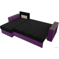 Угловой диван Лига диванов Дубай лайт левый (микровельвет черный/фиолетовый)