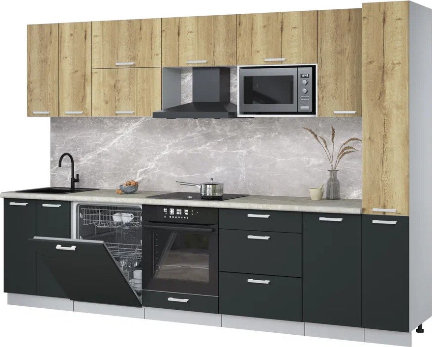 

Готовая кухня Интерлиния Мила Лайт 3.1-ПМ2 (дуб золотой/антрацит/опал светлый)