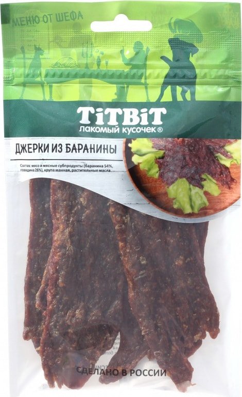 

Лакомство для собак TiTBiT Меню от Шефа Джерки мясные из ягненка 70 г