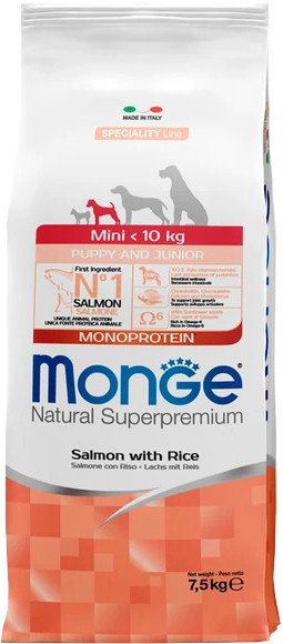 

Сухой корм для собак Monge Speciality Line Mini Puppy and Junior Monoprotein с лососем и рисом 7.5 кг