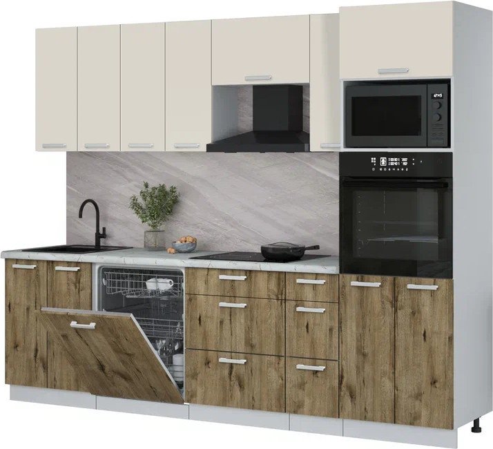 

Готовая кухня Интерлиния Мила Лайт 2.7-ПМ1 (персидский жемчуг/дуб веллингтон/серый каспий)