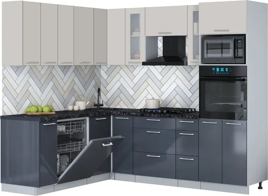 

Готовая кухня Интерлиния Мила Gloss 1.896х2.38 (асфальт глянец/кашемир/кастилло темный)