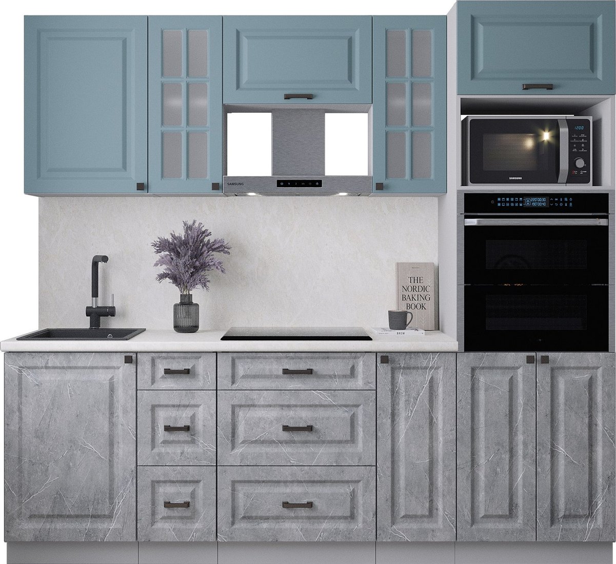 

Готовая кухня Интерлиния Мила Деко 2.3 (керамика/океан/опал светлый)