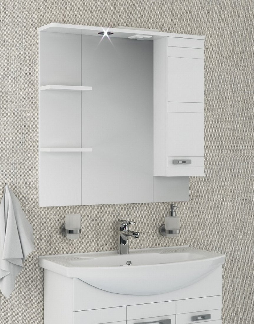 

Runo Шкаф с зеркалом для ванной Турин 85 правый