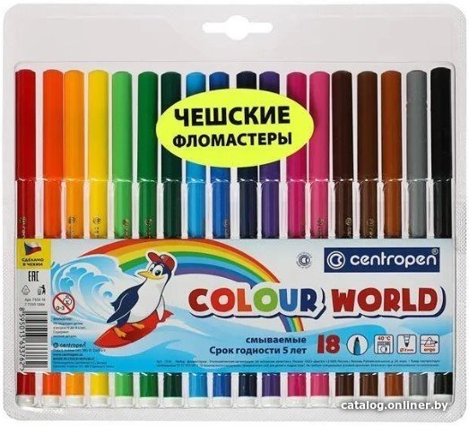 Фломастеры Centropen Цветной мир Пингвины 7550/18 TP (18 шт)