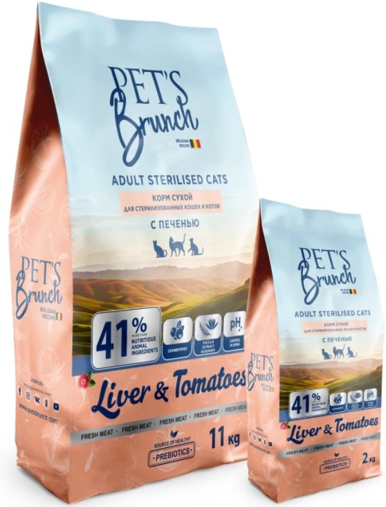 

Сухой корм для кошек Pet's Brunch для стерилизованных кошек и котов с 6 месяцев с печенью (11 кг)