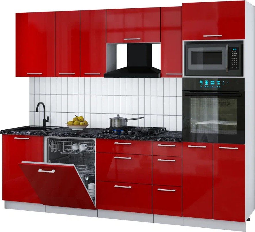 

Готовая кухня Интерлиния Мила Gloss 2.6-ПМ1 (красный глянец/красный глянец/кастилло темный)