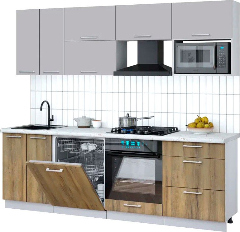 

Готовая кухня Интерлиния Мила Gloss 2.4-ПМ2 (дуб вотан/грей/серый каспий)