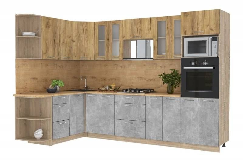 

Готовая кухня Интерлиния Мила 1.68x3.0 левая (дуб золотой-бетон-дуб бунратти)