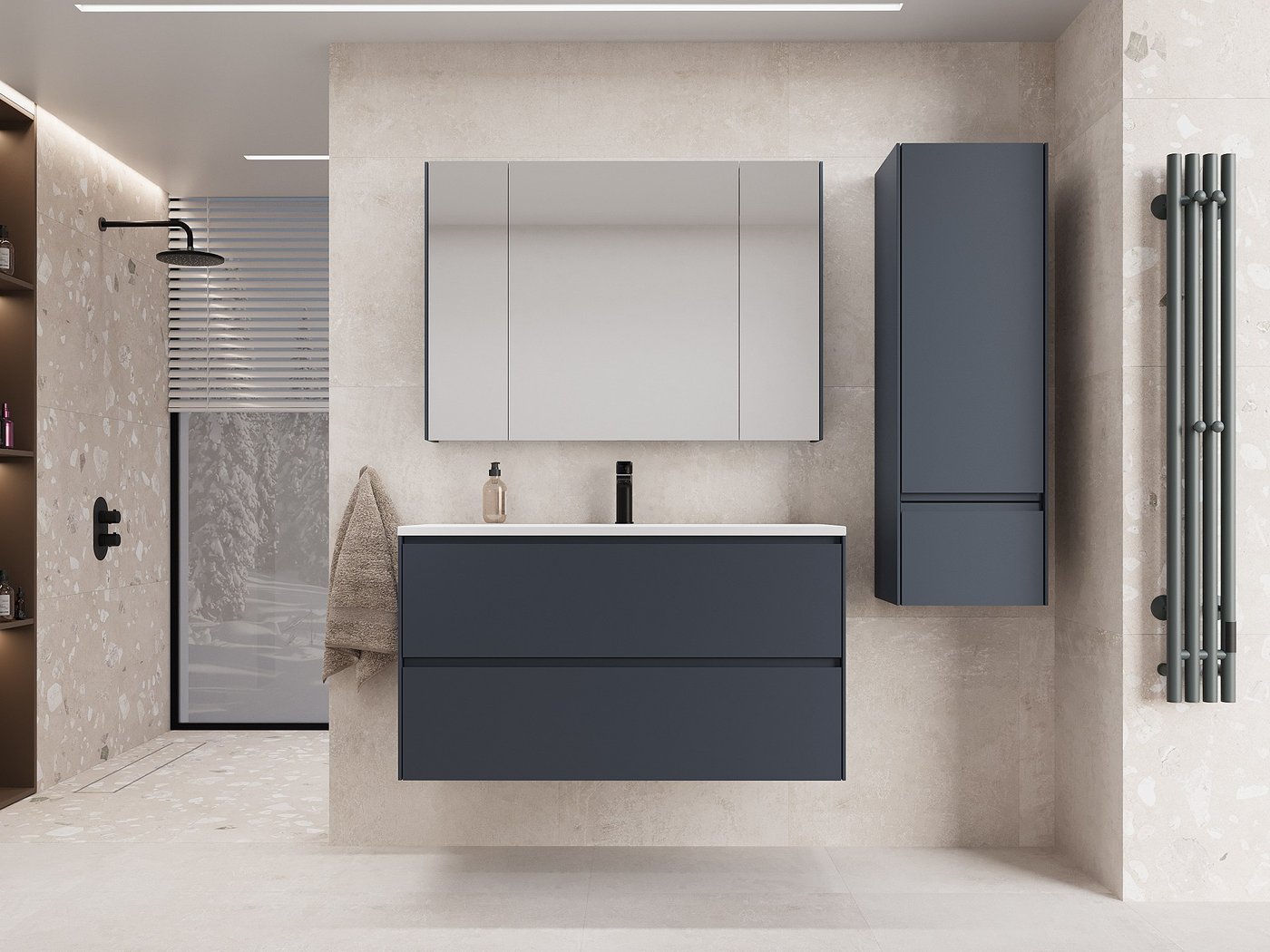 

Symbolite Тумба под умывальник Лима 100 Line Plus 2 ящика + Line 100x48 (подвесная, графит)