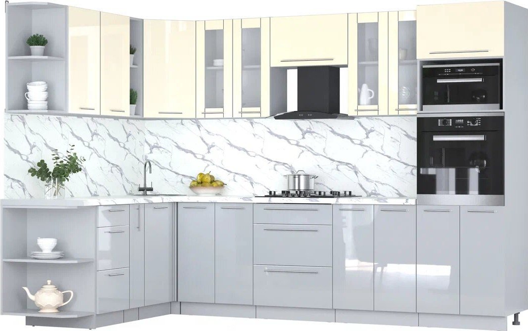 

Готовая кухня Интерлиния Мила Пластик 1.88x3.0 LV (ваниль/туманный глянец/белый гранит)