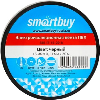 

Изолента SmartBuy SBE-IT-15-20-b 20м (черный)