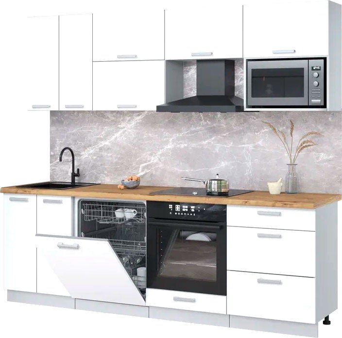 

Готовая кухня Интерлиния Мила Лайт 2.4-ПМ2 (белый платинум/белый платинум/дуб бунратти)