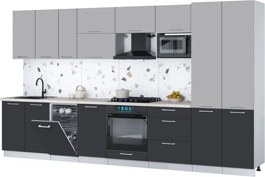 

Готовая кухня Интерлиния Мила Gloss 3.7-ПМ4 (пепел/грей/травертин серый)