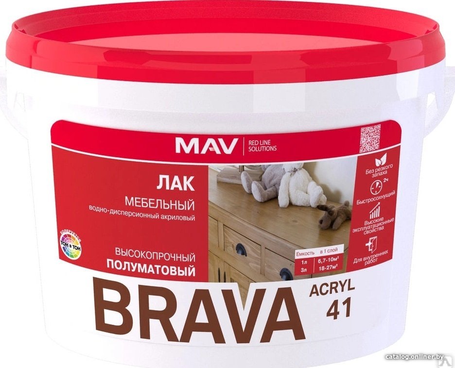 Лак Brava ВД-АК-2041 мебельный 5 л (бесцветный полуматовый)