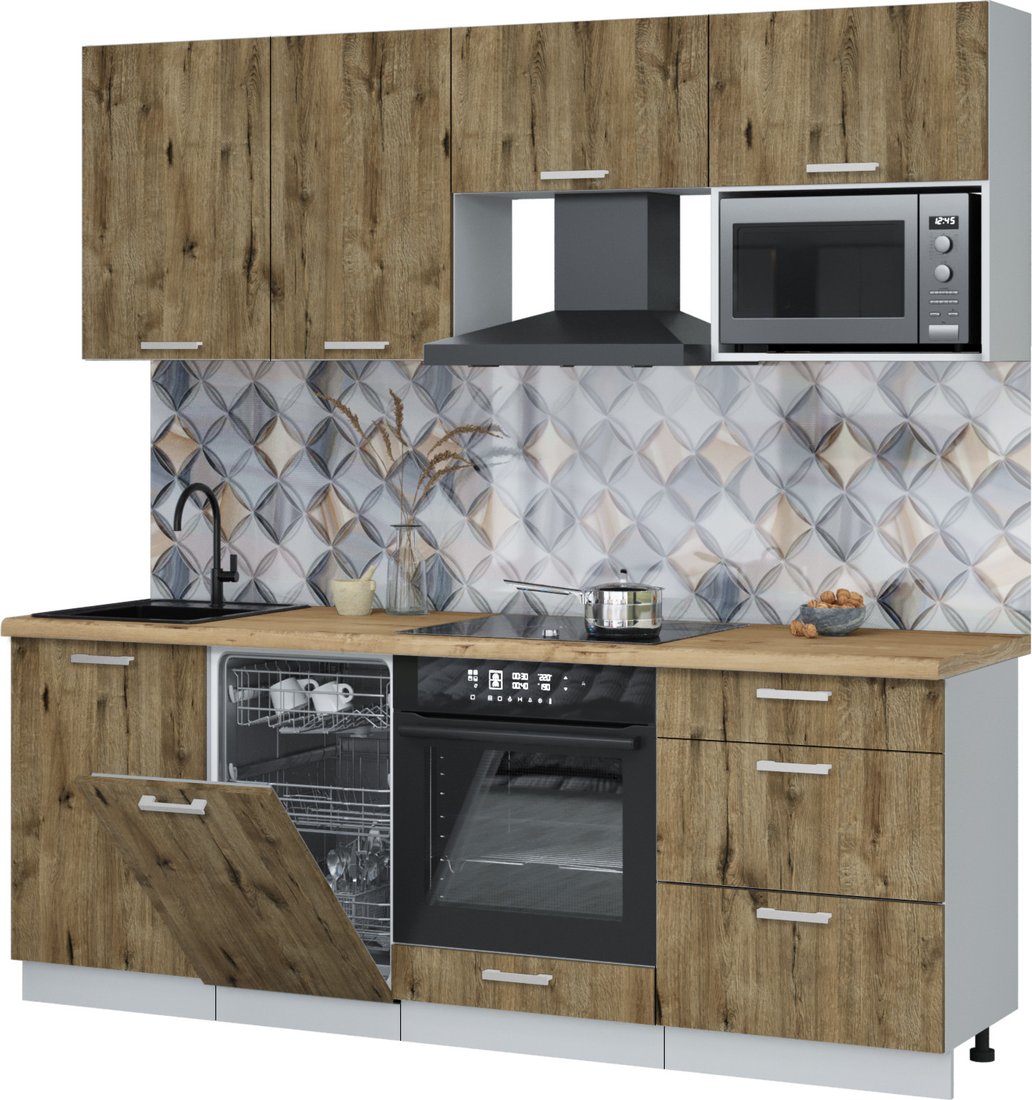 

Готовая кухня Интерлиния Мила Лайт 2.15-ПМ4 (дуб веллингтон/дуб веллингтон/дуб бунратти)