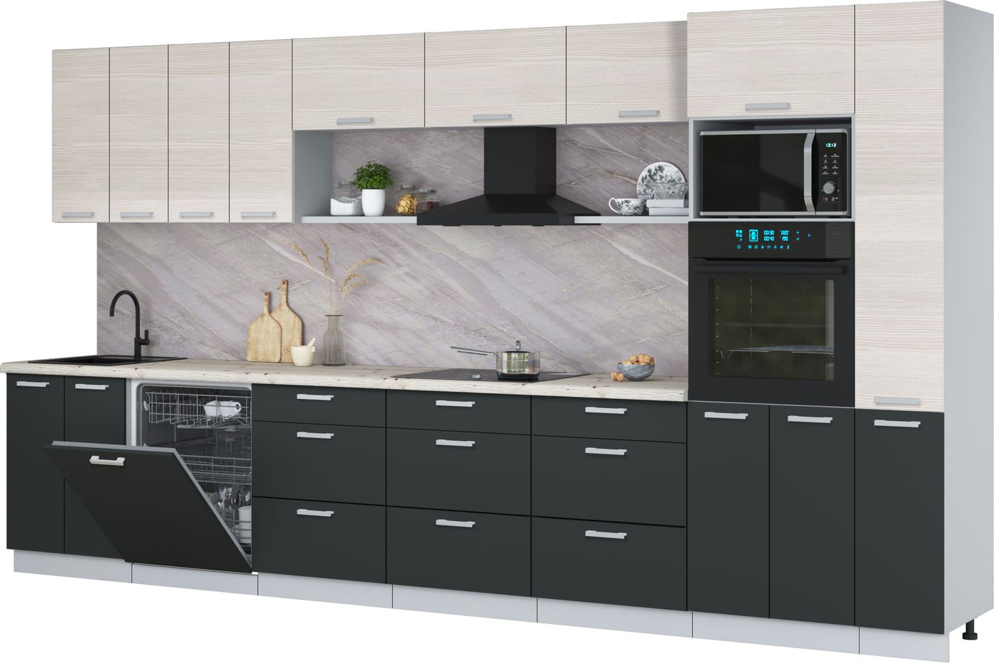 

Готовая кухня Интерлиния Мила Лайт 3.9-ПМ1 (вудлайн кремовый/антрацит/бискайская сосна)