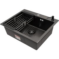 Кухонная мойка ARFEKA AF 600*505, коландер, дозатор Black PVD Nano