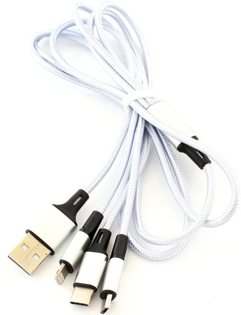 

Кабель Sipl KK21J 3 в 1 Apple/Micro USB/ USB-C Silver