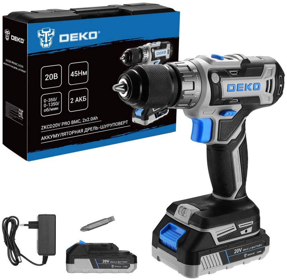 

Дрель-шуруповерт Deko ZKCD20V PRO 084-1005 (с 2-мя АКБ, кейс)