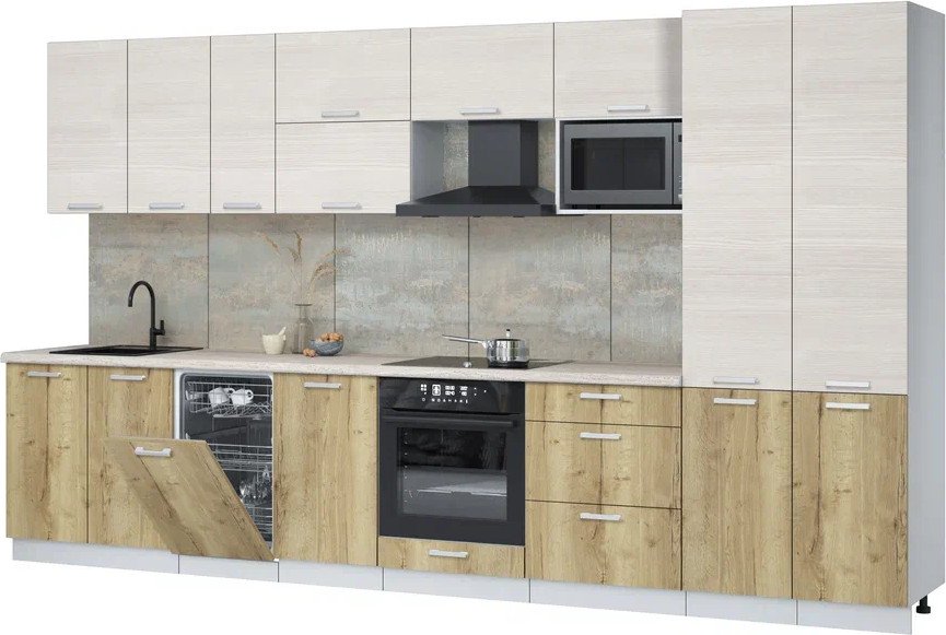 

Готовая кухня Интерлиния Мила Лайт 3.7-ПМ4 (вудлайн кремовый/дуб золотой/травертин серый)