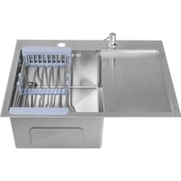 Кухонная мойка Saniteco 6550-L (с сифоном, дозатором и коландером)