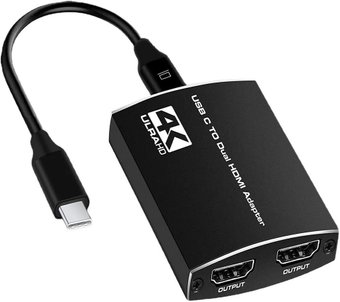 Адаптер USBTOP USB-C - 2х HDMI 4K 60Гц для двух мониторов, PD + jack 3.5мм 559408 (черный)
