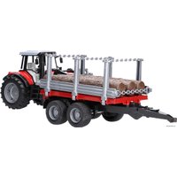 Погрузчик Bruder Massey Ferguson + Frontloader and timber trailer 02046