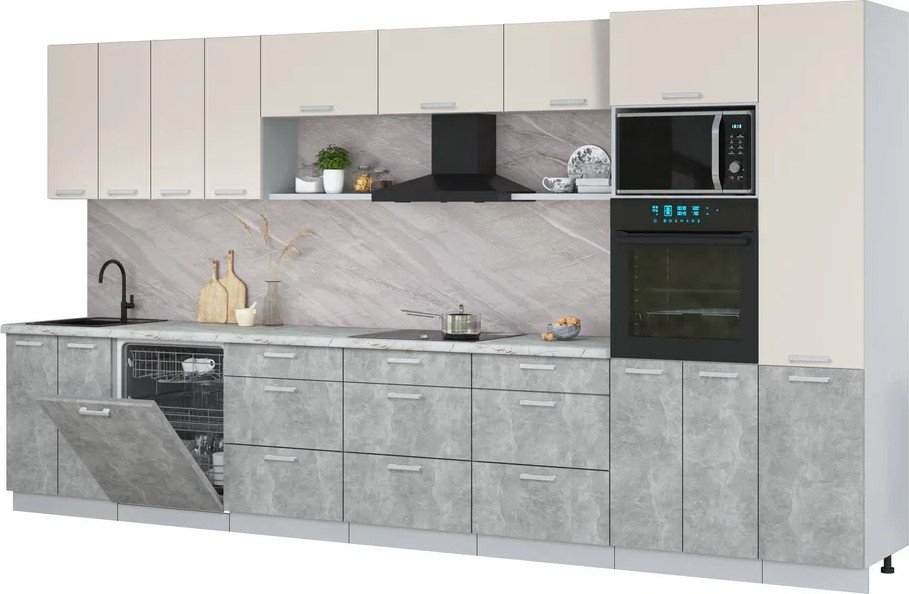 

Готовая кухня Интерлиния Мила Лайт 4.0-ПМ1 (персидский жемчуг/бетон/серый каспий)