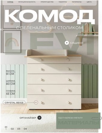 Детский комод Rant Levi 80/5 128 (бежевый)