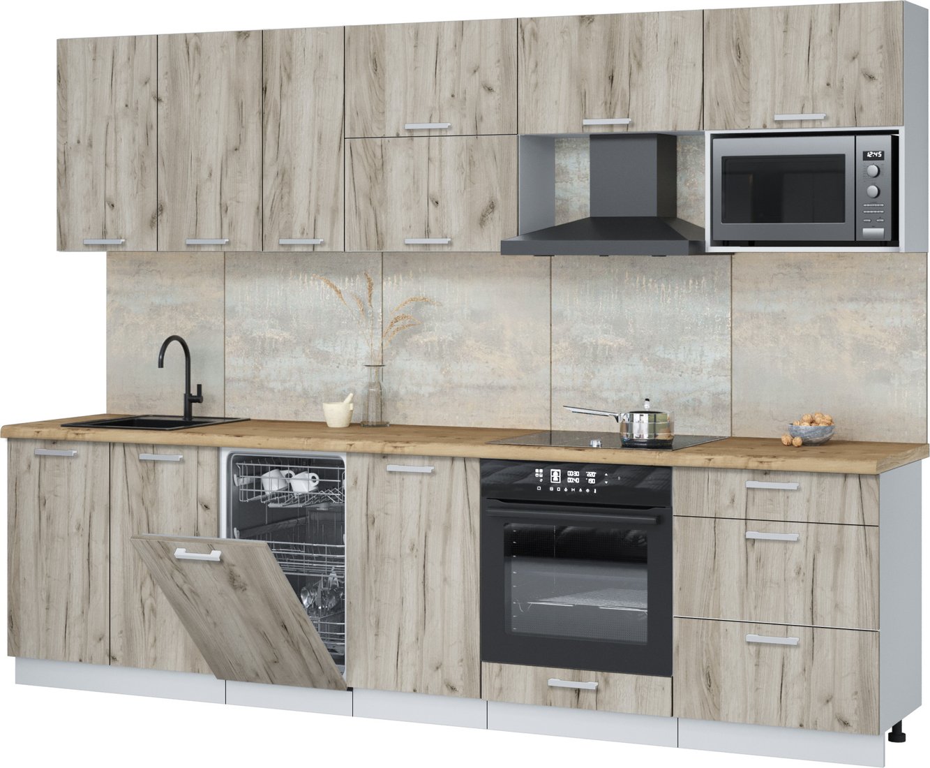 

Готовая кухня Интерлиния Мила Лайт 2.9-ПМ4 (дуб серый/дуб серый/дуб бунратти)