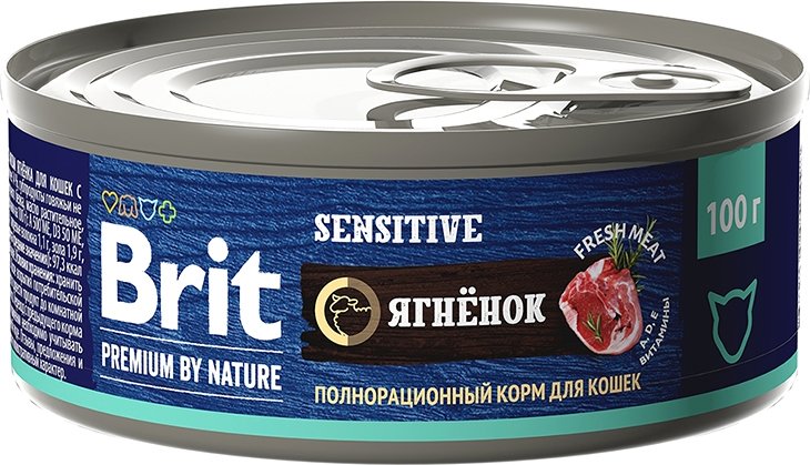 

Натуральный корм для кошек Brit Premium by Nature Sensitive с мясом ягненка 100 г