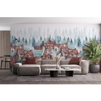 Фотообои ФабрикаФресок Акварельные Домики для детей 125265 (500x265)