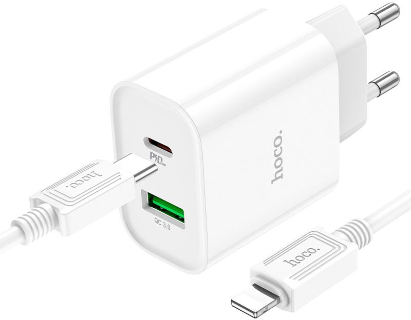 Сетевое зарядное Hoco C80A Plus Lightning (белый)