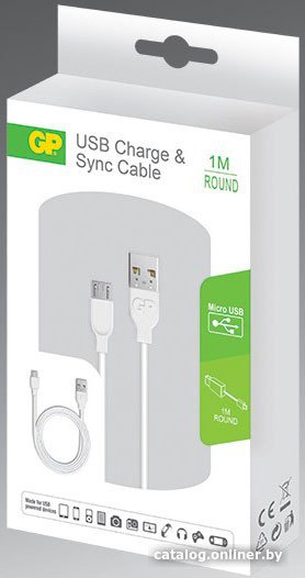 

Кабель GP CB14WE-2B1 USB Type-A - microUSB (1 м, белый)