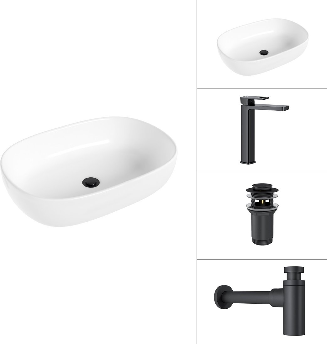 Умывальник Lauter 21836 + Cascade 21СК0655BS + сифон 21635B + дон.клапан 21190B (черный матовый)
