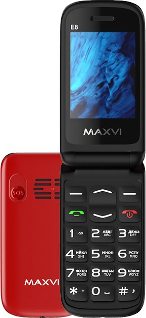 

Кнопочный телефон Maxvi E8 (красный)
