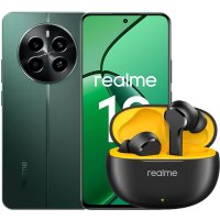 Смартфон Realme 12 RMX3871 8GB/512GB международная версия (зеленый малахит) и наушники Realme Buds T110 (черный)