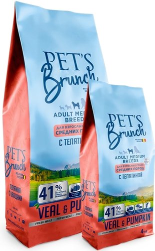Сухой корм для собак Pet's Brunch для взрослых собак средних пород с телятиной 11 кг