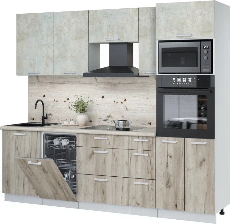 

Готовая кухня Интерлиния Мила Лайт 2.45-ПМ3 (бетон лайт/дуб серый/бискайская сосна)