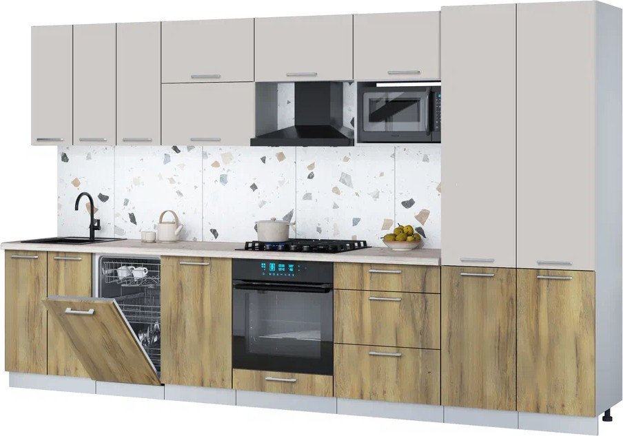 

Готовая кухня Интерлиния Мила Gloss 3.5-ПМ4 (дуб вотан/кашемир/бискайская сосна)