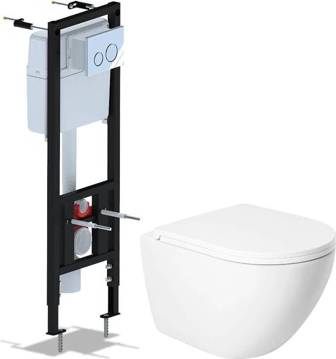 Унитаз подвесной Saniteco KW-9003W Single (безободковый) + Ани Пласт WCP4131