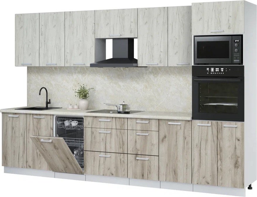 

Готовая кухня Интерлиния Мила Лайт 3.25-ПМ3 (дуб белый/дуб серый/опал светлый)