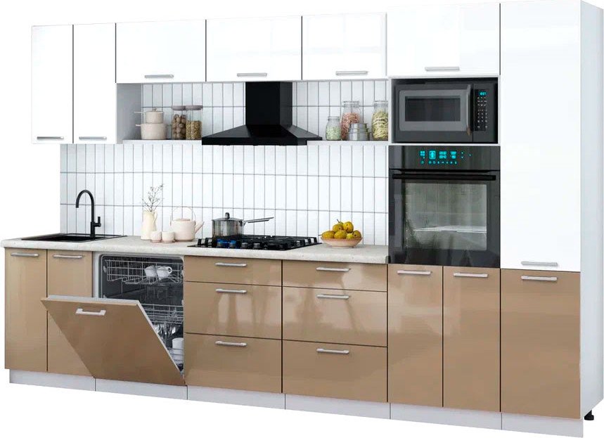 

Готовая кухня Интерлиния Мила Gloss 3.4-ПМ1 (капучино глянец/белый глянец/опал светлый)