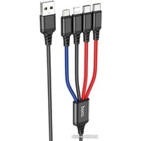 Кабель Hoco X76 Super USB Type-A - microUSB/Lightning/USB Type-Cx2 (1 м, черный/красный/синий)